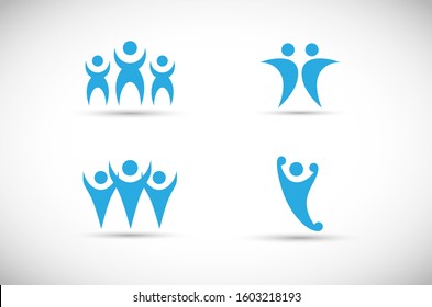 Abstract People Logo Set. Human Figure Isolated On Gray Background. Icons Collection For Human Success, Celebration Logo, Achievement Symbol And Activity. Different Happy People. Figure Logo, Vector