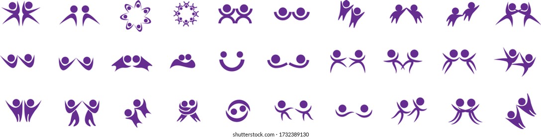 Abstract People Logo Set. Human Figure Isolated On White Background. Icons Collection For Human Success, Celebration Logo, Achievement Symbol And Activity. Different Happy People. Figure Logo, Vector