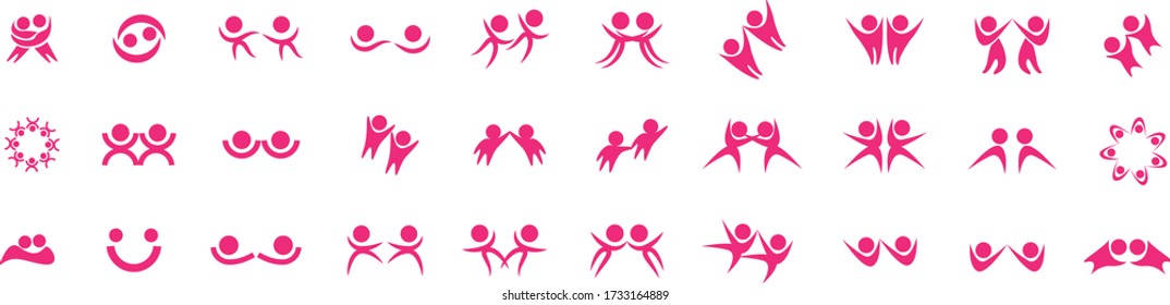 Abstract People Logo Set. Human Figure Isolated On White Background. Icons Collection For Human Success, Celebration Logo, Achievement Symbol And Activity. Different Happy People. Figure Logo, Vector