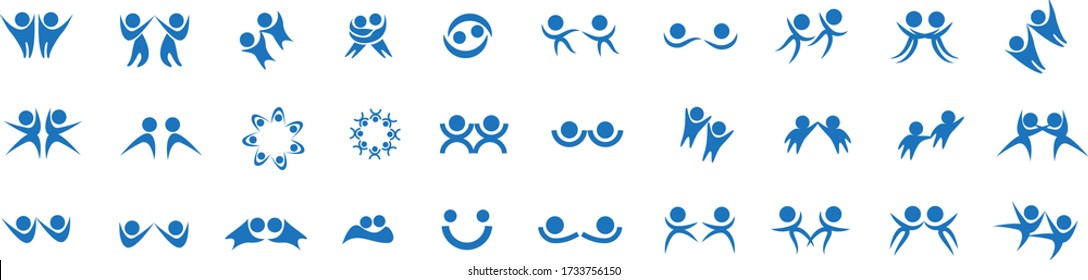 Abstract People Logo Set. Human Figure Isolated On White Background. Icons Collection For Human Success, Celebration Logo, Achievement Symbol And Activity. Different Happy People. Figure Logo, Vector