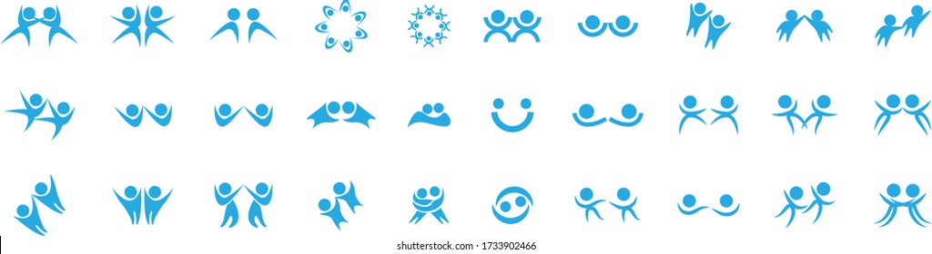 Abstract People Logo Set. Human Figure Isolated On White Background. Icons Collection For Human Success, Celebration Logo, Achievement Symbol And Activity. Different Happy People. Figure Logo, Vector