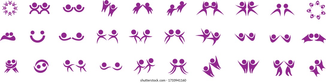 Resumen del conjunto de logotipos de personas. Figura Humana Aislada En Fondo Blanco. Colección De Iconos Para El Éxito Humano, Logo De Celebración, Símbolo De Logro Y Actividad. Gente Feliz Diferente. Logo de la Figura, vector