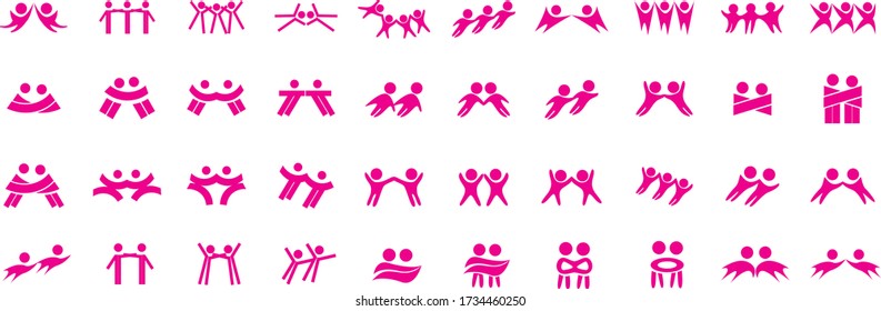 Abstrakte Leute Logo Set. Menschliche Abbildung isoliert auf weißem Hintergrund. Icons Collection für den menschlichen Erfolg, Celebration Logo, Erreichungssymbol und Aktivität. Verschiedene glückliche Menschen. Abbildung Logo, Vector