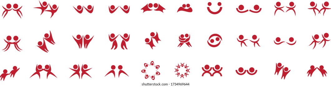 Abstract People Logo Set. Human Figure Isolated On White Background. Icons Collection For Human Success, Celebration Logo, Achievement Symbol And Activity. Different Happy People. Figure Logo, Vector