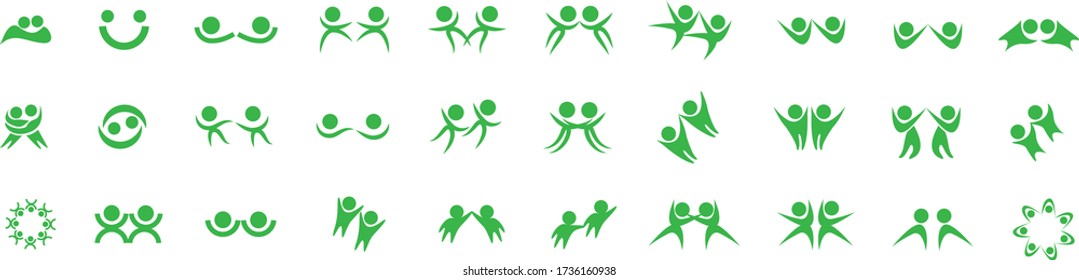 Abstract People Logo Set. Human Figure Isolated On White Background. Icons Collection For Human Success, Celebration Logo, Achievement Symbol And Activity. Different Happy People. Figure Logo, Vector
