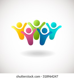 Abstract people logo, sign, icon. Blue, pink, green and yellow people symbols. Vector concept for social network, team work, business company, partnership, friends, family and other