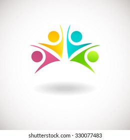 Abstract people logo, sign, icon. Blue, pink, green and yellow people symbols. Vector concept for social network, team work, business company, partnership, friends, family and other