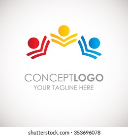 Abstract people logo, sign, icon. Blue, red, and yellow people symbols. 