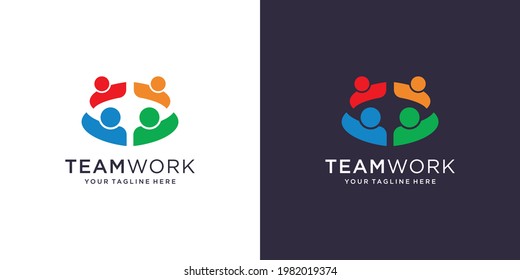 Resumen del diseño del trabajo en equipo del logo de la gente. diversidad, comunidad, redondeados y símbolos. Vector Premium