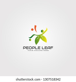 Abstract People logo template with leaf, vector logo for business corporate, nature, human health, cooperation , community, elements, illustration -vector 
