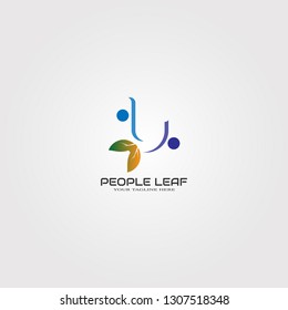 Abstract People logo template with leaf, vector logo for business corporate, nature, human health, cooperation , community, elements, illustration -vector 