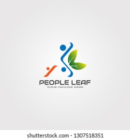 Abstract People logo template with leaf, vector logo for business corporate, nature, human health, cooperation , community, elements, illustration -vector 