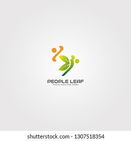 Abstract People logo template with leaf, vector logo for business corporate, nature, human health, cooperation , community, elements, illustration -vector 
