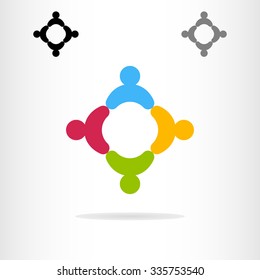 Abstract people logo template. Teamwork logo. Red, blue, green, yellow abstract people. A set of three logos