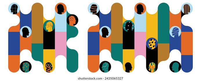 abstracto personas hombres mujeres niños ilustración multicultural diversidad étnica diferente personas relación de contactos hablar conectar como grupo social de la comunidad, fondo banner