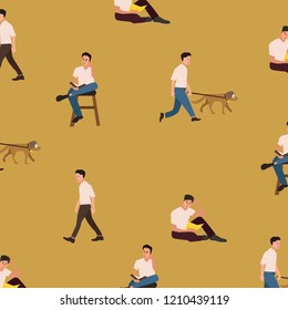 Abstract people pattern, People siting reading,walking,walking dog