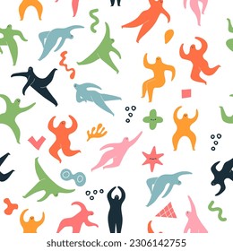 Abstract people pattern. various stylized forms different shapes. vector seamless background