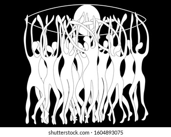 Abstract People are pulling hands.