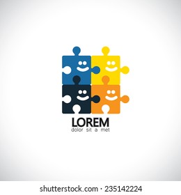 abstract people puzzle unity happiness concept vector icon. This graphic also represents unity, solidarity, team, teamwork, support system, friendship, partnership, joy, togetherness, relationship