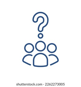 abstrakte Menschen mit Fragezeichen wie Quizz. lineares Trendbrainstorming-Logo, grafisches Strich-Design-Webelement einzeln auf Weiß. Konzept der Abfrage von Informationen und Unterstützung oder Inspektion