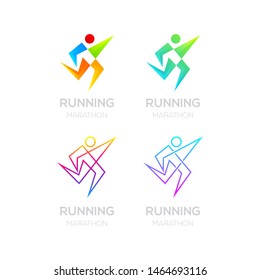 Abstract People Running marathon Logos with Geometric Poly modern shape and line art style, Fast Speed Forward Signs, Sport Game symbols, Gym Fitness icons, Active person for Winner champion