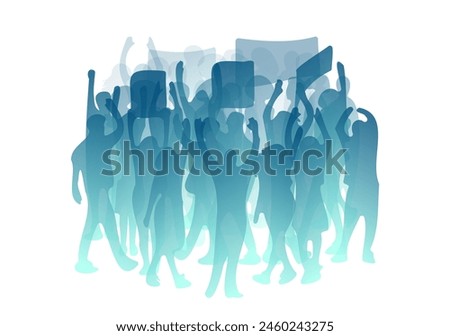 Abstract people silhouettes. Hands up, hold banners. Social conflict illustration. Diverse crowd, community, society. Protest strike, revolution picket concept. Public manifest abstract vector art