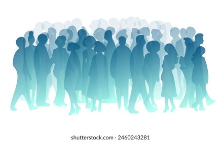 Abstract people silhouettes. Transparent vector illustration. Diverse crowd. Community, society, different personalities and cultures make population. Multicultural, International rights concept.