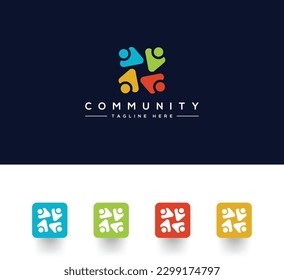 Abstract People symbol, togetherness and community concept design, creative hub, social connection icon, template and logo set. Set of creative colorful social group logos