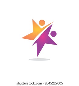 abstract people team work star logo icon flat concept vector graphic design