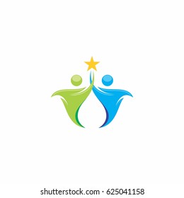 abstract people teamwork reaching star icon logo