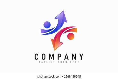 Abstract People Tech with Arrow Logo Design. Modern Logo Design Usable For Business, Foundation, Industrial, Tech, Security, Services, Company. Flat Vector Logo Design Illustration.