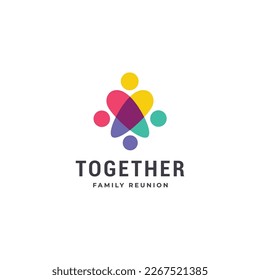 Abstract people together with love heart logo design. Family reunion modern colorful sign, symbol, t shirt design concept