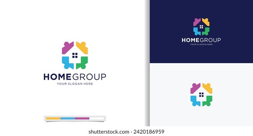 Abstract people vector logo design combine with home shape concept. home group modern design inspirations.