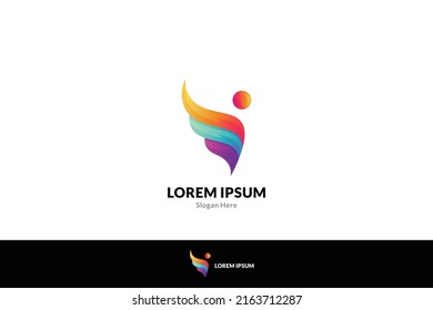 abstract people and wing logo with 3d shape in gradient colorful