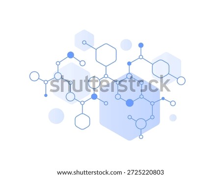Abstract peptide molecule structure connects hexagons circles lines bonds symbolizing science chemistry biology nanotechnology research innovation technology network data concept vector illustration