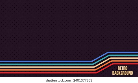 Abstract perforated retro vintage background with colored lines. Design in futuristic 1970's 1980's 1960's era line frame retro style. Vector funky illustration.