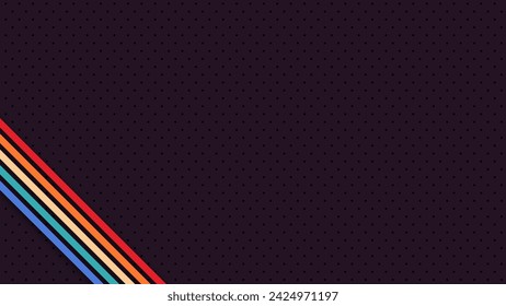 Abstract perforated retro vintage background with colored lines. Design in futuristic 1970's 1980's 1960's era line frame retro style. Vector funky illustration.