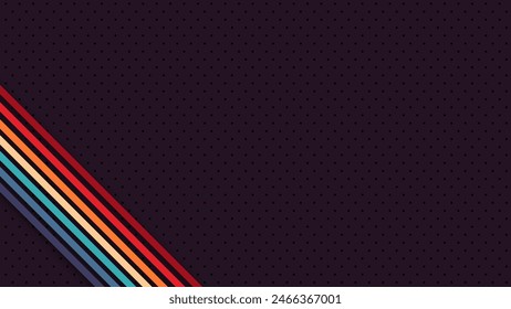 Abstract perforated retro vintage background with colored lines. Design in futuristic 1970's 1980's 1960's era line frame retro style. Vector funky illustration.