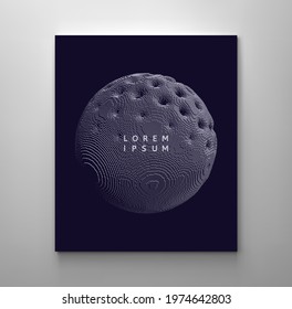 Abstract perforated sphere. Art geometric primitive. Damaged cell or bacterium with holes in outer shell. Voxel art.Vector illustration for cover, poster, flyer or banner.