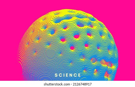 Abstract perforated sphere. Art geometric primitive. Damaged cell or bacterium with holes in outer shell. Voxel art.Vector illustration for cover, poster, flyer or banner.