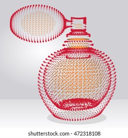 Abstract perfume bottle arranged from dots, simple art for web and print design appealing for beauty and body care theme.