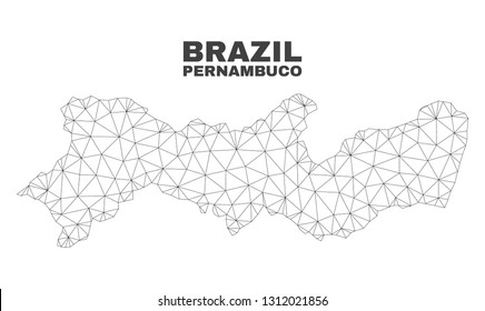 Abstract Pernambuco State map isolated on a white background. Triangular mesh model in black color of Pernambuco State map. Polygonal geographic scheme designed for political illustrations.