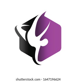 Abstract person dances on hexagon background shape with negative space style design