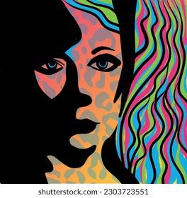 Abstract person face with an animal print background