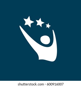 Abstract person holding the stars in hands. Human's figure vector flat icon.