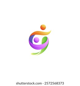 abstract person logo with letter G combination in colorful gradient 3d design style