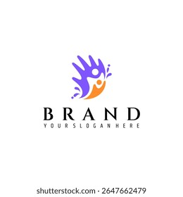 abstract person logo with splash effect hand in flat design style