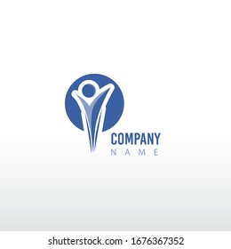 Abstract person logo template with dark blue circle illustration for your organization, business and company needs