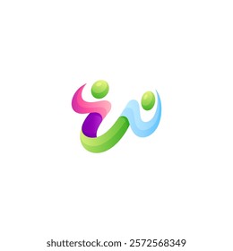 abstract person logo with W letter combination in 3d design style