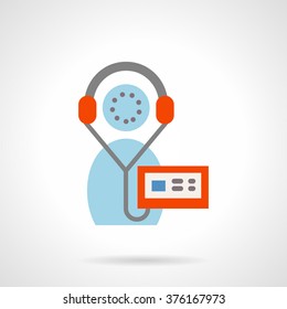 Abstract person with player and headphones. Audio learning, audio books. Language lessons. Vector icon flat color style. Web design element for site, mobile and business.